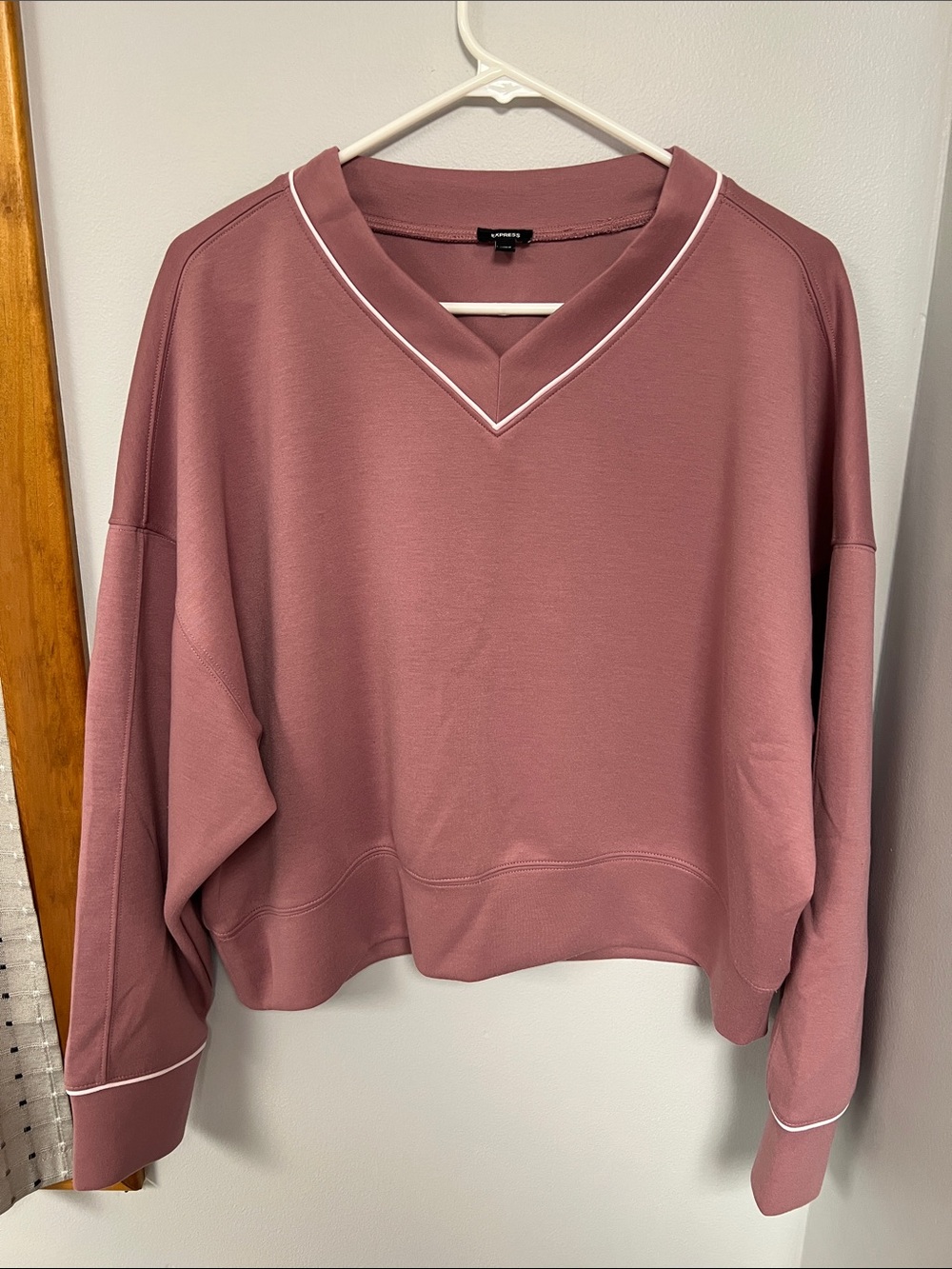 Express Mauve V-Neck Pullover with White Trim